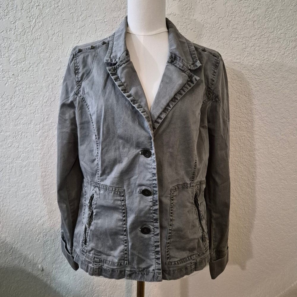 DKNY Jeans Studded Utility Blazer XL Gray Y2K Grunge Military Jacket